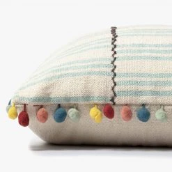 Loloi Rugs All Pillows Teal Pom Pom Pillow