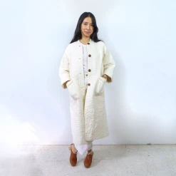 Peking Hamsa Quilted Coat In Porcelain By Jungalow® Coats/Robes