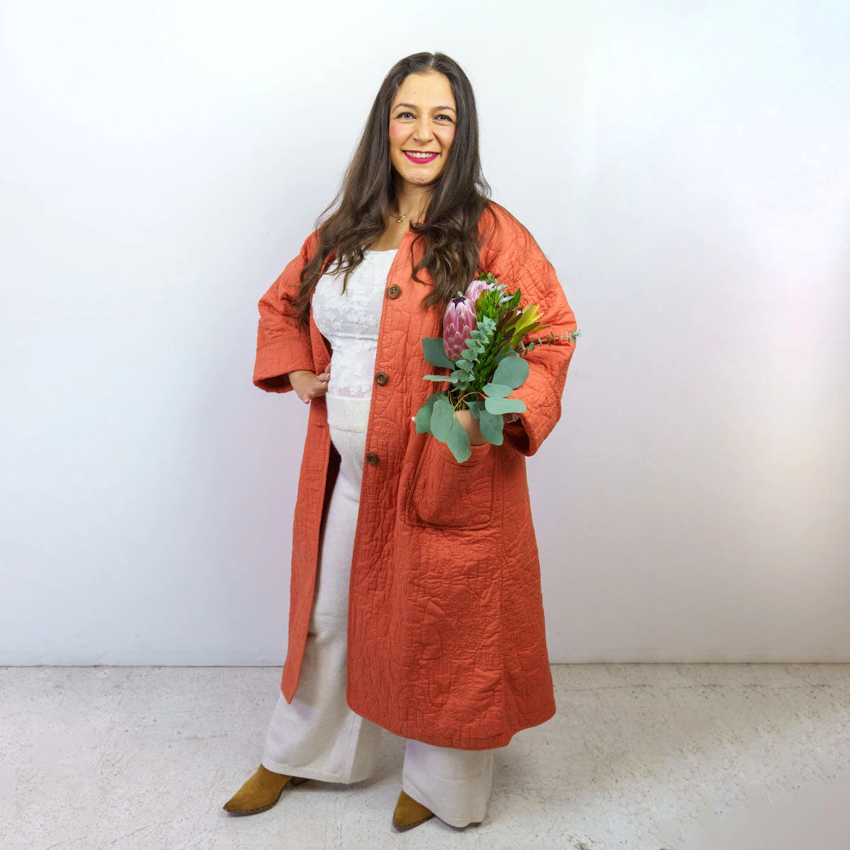 Peking Hamsa Quilted Coat In Coral By Jungalow® 6 Peking Hamsa Quilted Coat In Coral By Jungalow®