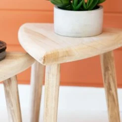 Kalalou Hand Carved Wooden Stool Set All Stools, Poufs + Side Tables
